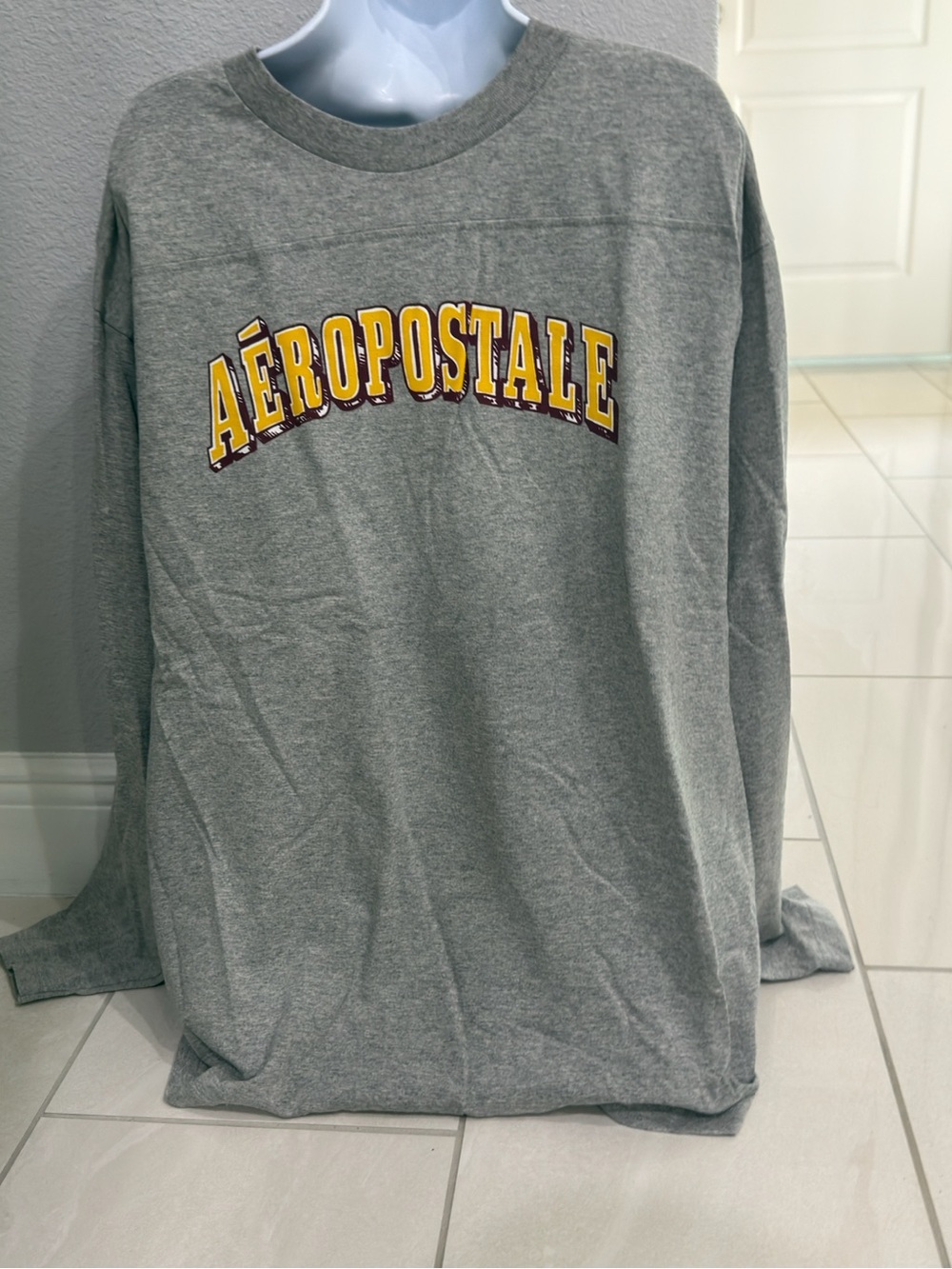 Aeropostale Men’s Grey Crewneck Sweatshirt with Yellow Logo